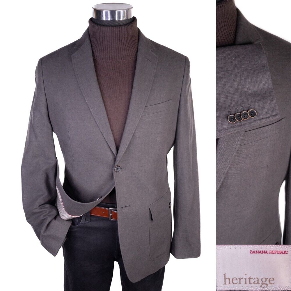 Banana Republic Heritage 40R Linen/Cotton Solid Brown Sport Coat Jacket Blazer